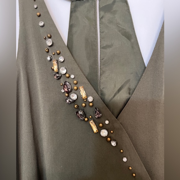 Venus woman’s olive green sleeveless jumpsuit w embellishment Small - Picture 5 of 8